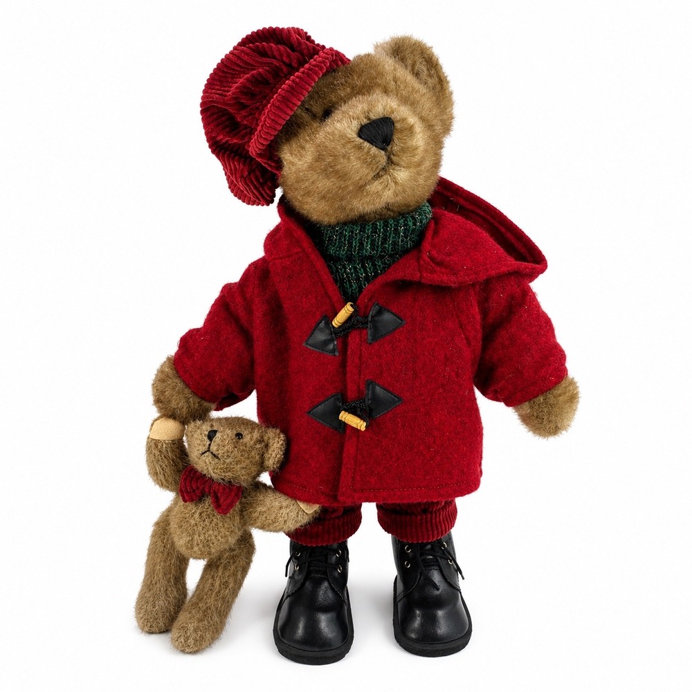 Vintage MTY International Teddy Bear 18" Red Coat Hat w/ Mini Bear Christmas